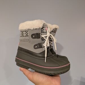 London Fog Gray and Black Winter Boots with Fur Trim